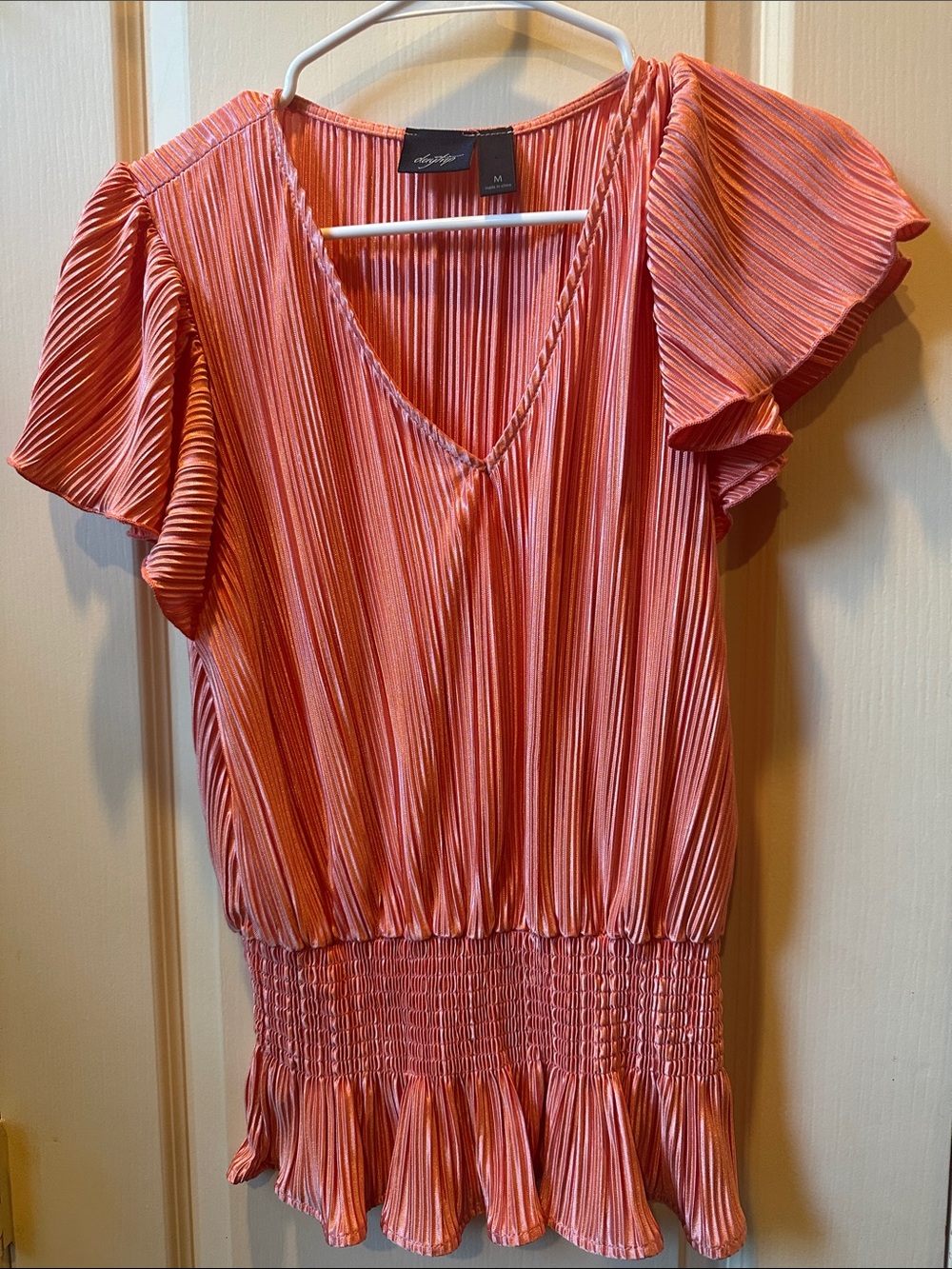 Daytrip Coral-Peach Pleated V-Neck Top